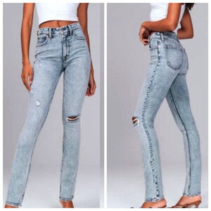 Abercrombie & Fitch The 90s Skinny High Rise Jeans Light Acid Wash Distress AF 2